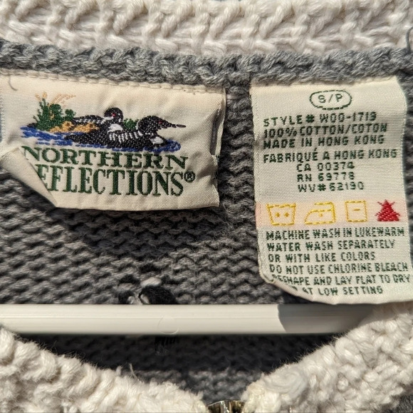 Vintage Northern Reflections Knit Cardigan Zip Up Sweater Grey White Black Small - Picture 4 of 7